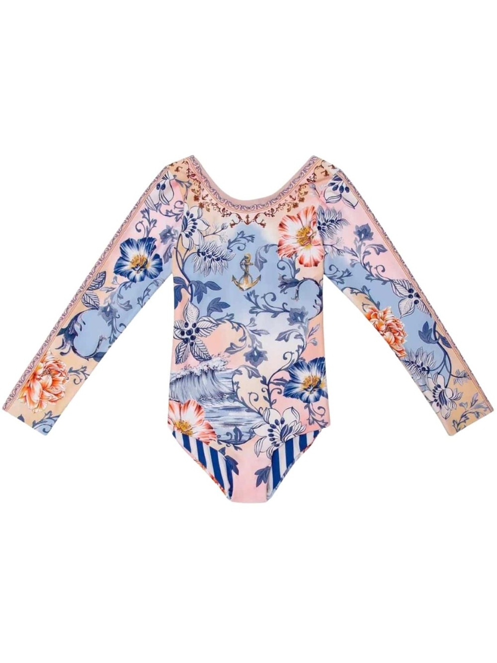 Agua Bendita Pink and Blue Floral Long Sleeve One-Piece Swimsuit-12
